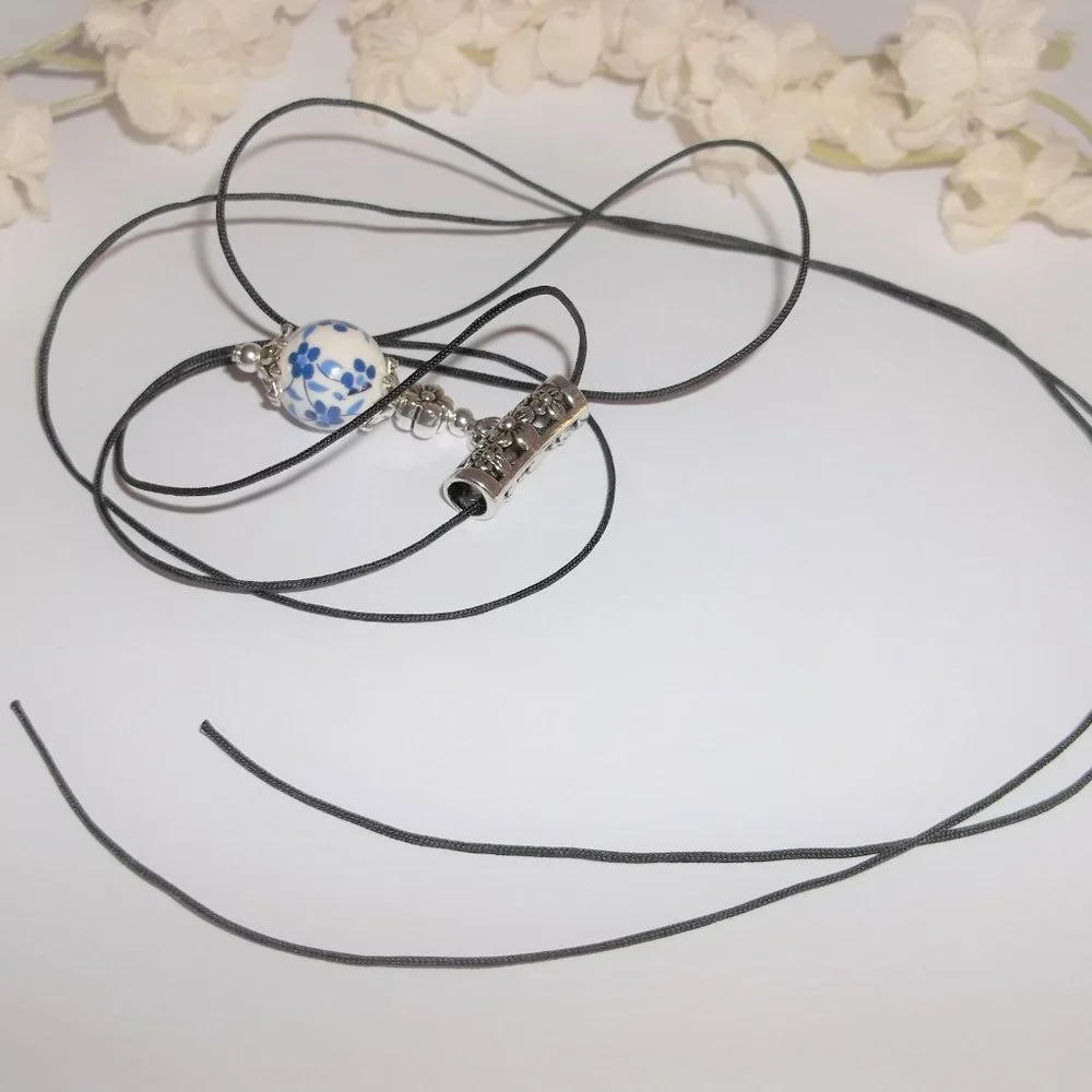 Necklace, Pendant, Blue Necklace, Flower Necklace, Blue Flower Necklace, 8011 - Picture 4 of 9